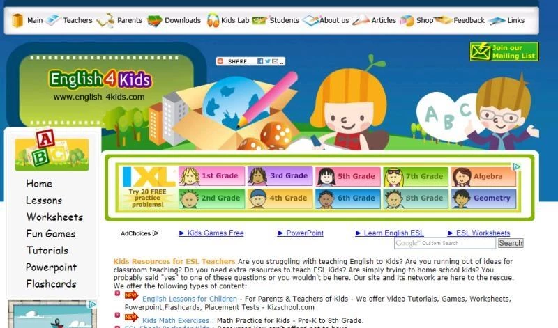 Trang web học tiếng Anh cho bé miễn phí English 4kids