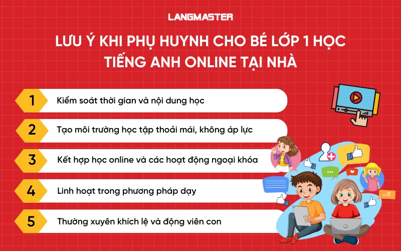 Lưu ý khi phụ huynh cho bé lớp 1 học tiếng Anh online tại nhà