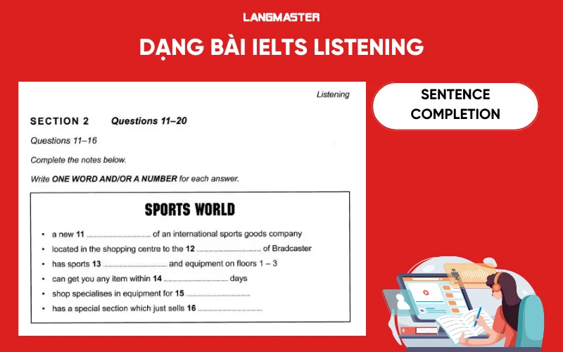 Các dạng bài IELTS Listening Sentence Completion