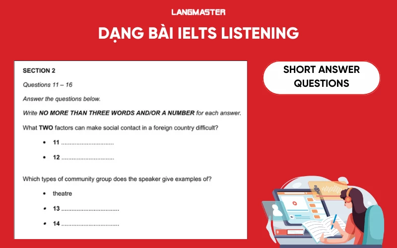 Các dạng bài IELTS Listening Short Answer Questions