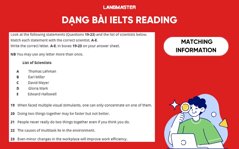 Dạng bài IELTS Reading Matching Information