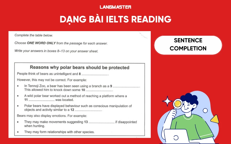 Dạng bài IELTS Reading Sentence Completion