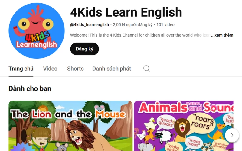 Kênh học tiếng Anh online cho bé lớp 3: English 4Kids