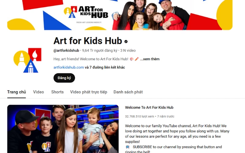 Học tiếng Anh online lớp 3 miễn phí: Art for Kids Hub