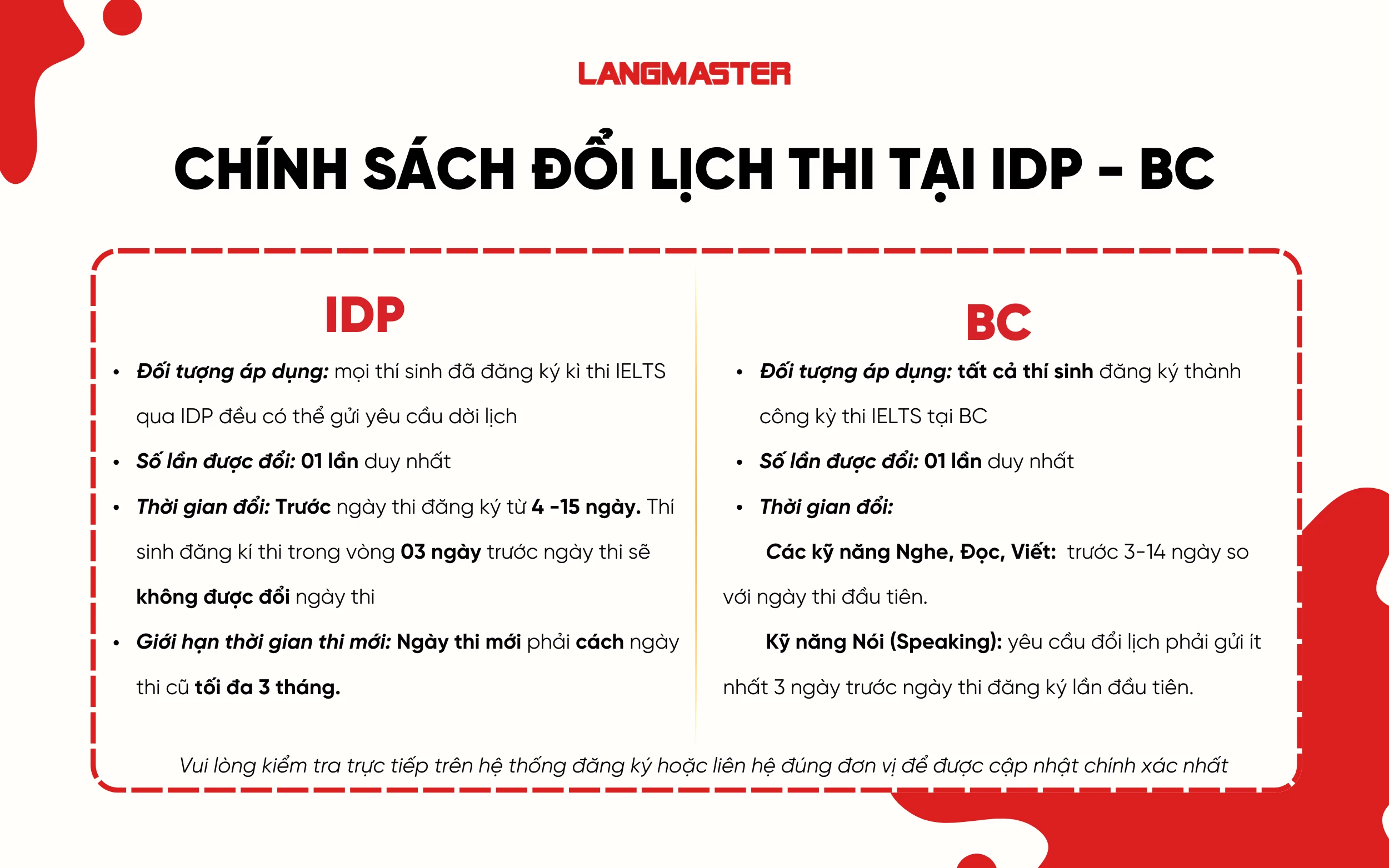 Chính sách đổi lịch thi IELTS mới nhất tại IDP và BC