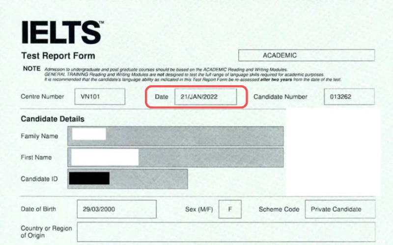 ngày cấp chứng chỉ ielts ghi ở đâu