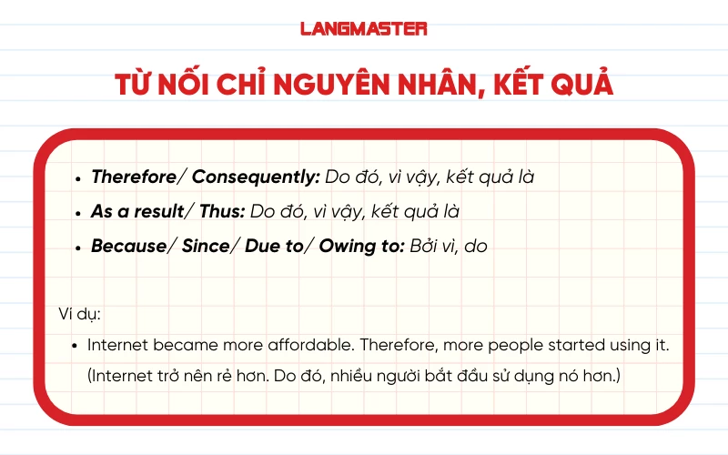 Từ nối chỉ nguyên nhân, kết quả
