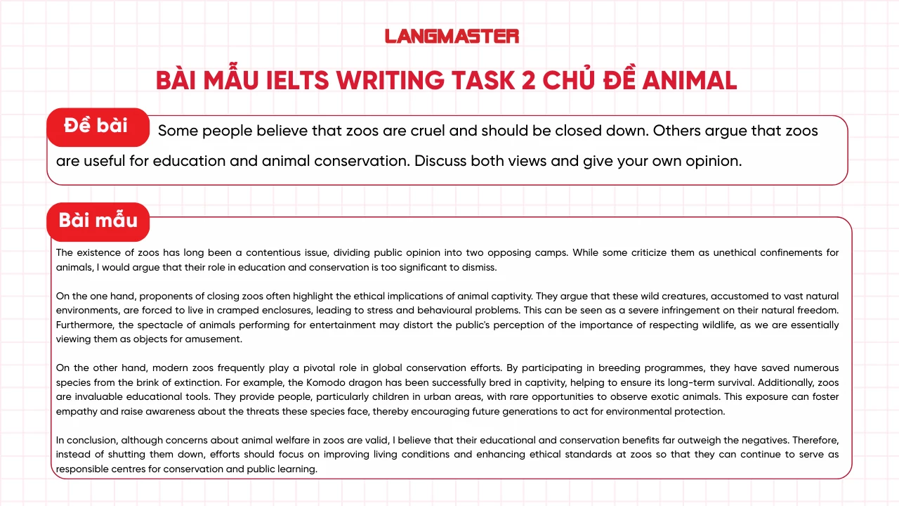 Bài mẫu 1 IELTS Writing Task 2 Animal