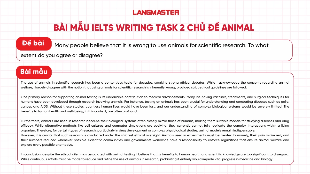 Bài mẫu 2 IELTS Writing Task 2 Animal