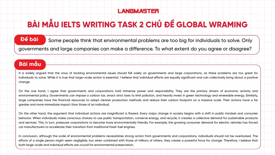 Bài mẫu 2 band 8+ IELTS Writing Task 2 chủ đề Global Warming