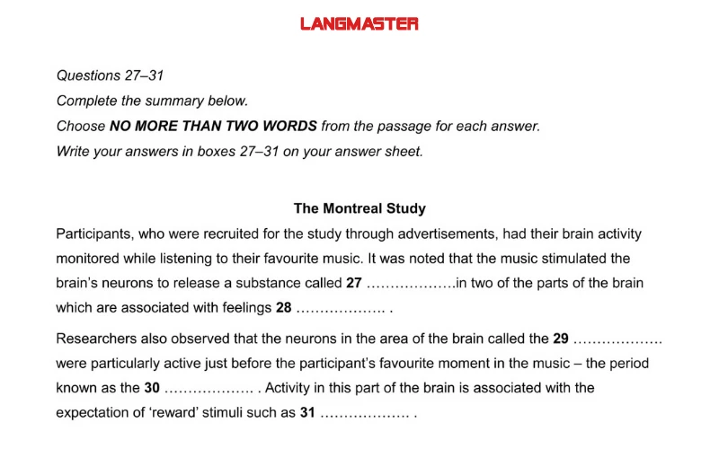 Dạng Summary Completion điền từ thích hợp vào chỗ trống