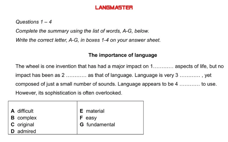 Dạng Summary Completion điền từ từ một danh sách cho sẵn
