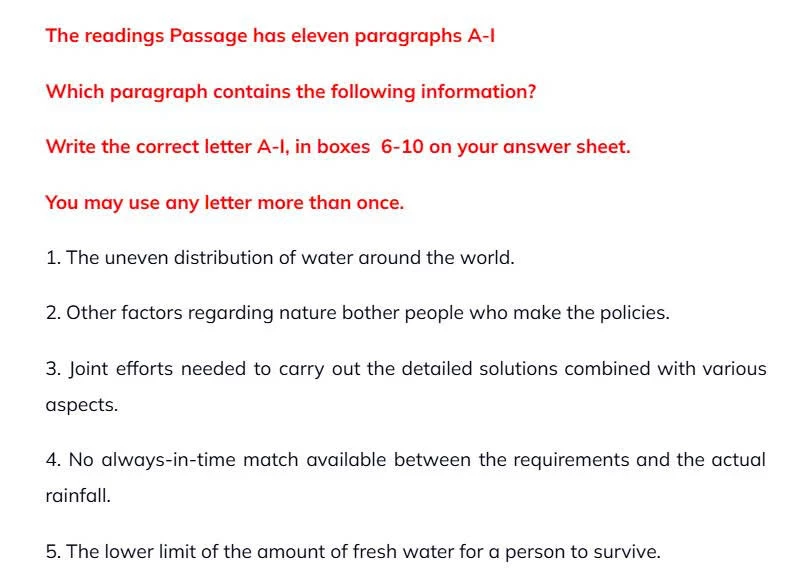 Đề bài IELTS Reading Matching Information