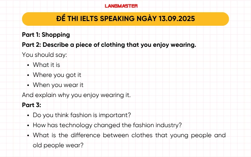 Đề thi IELTS Speaking