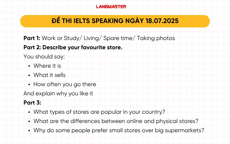 Đề thi IELTS Speaking mới nhất