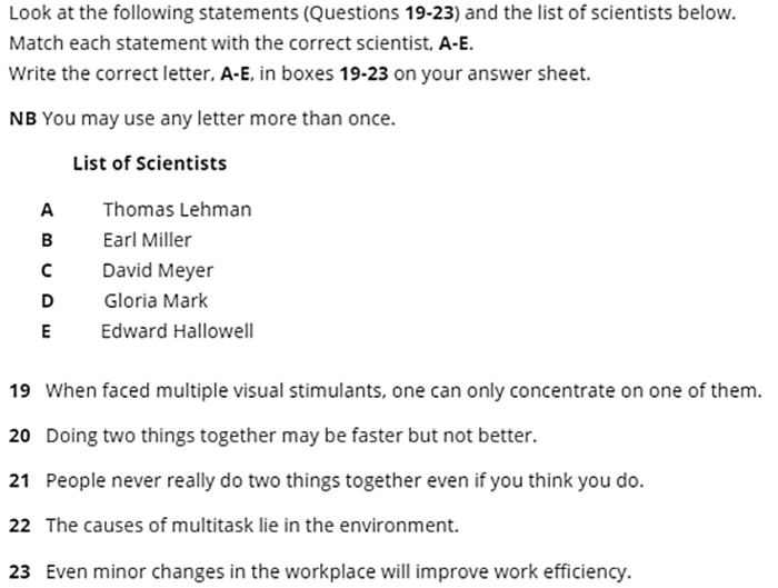 Đề bài Matching Information trong IELTS Reading