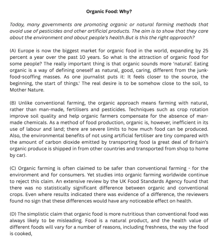Đề thi thật IELTS Reading Organic Food