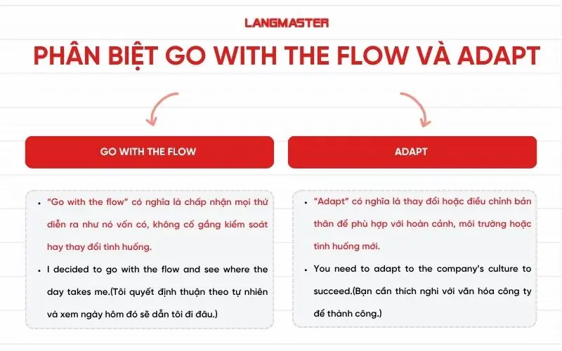 phân biệt go with the flow và adapt