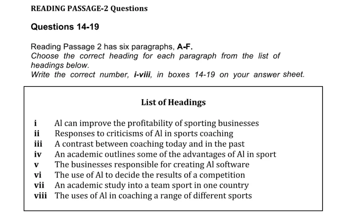 ví dụ Matching headings trong Reading IELTS
