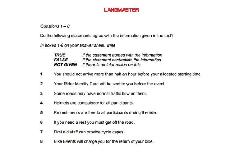 Dạng bài IELTS Reading True/False/Not Given
