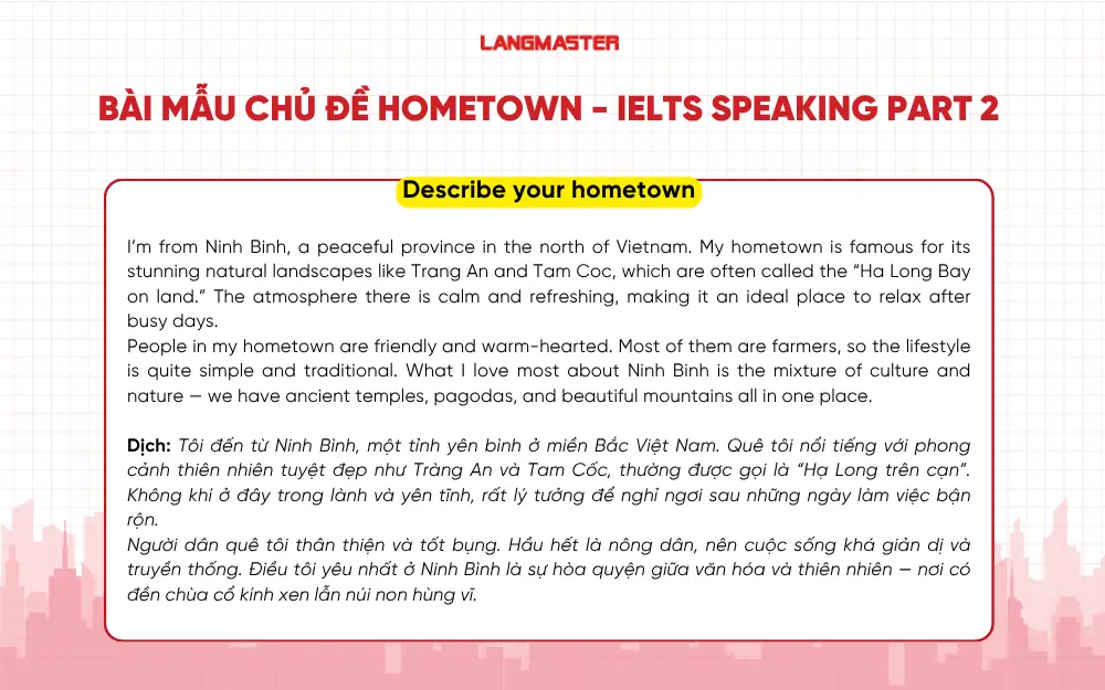 Bài mẫu chủ đề Hometown - IELTS Speaking Part 2
