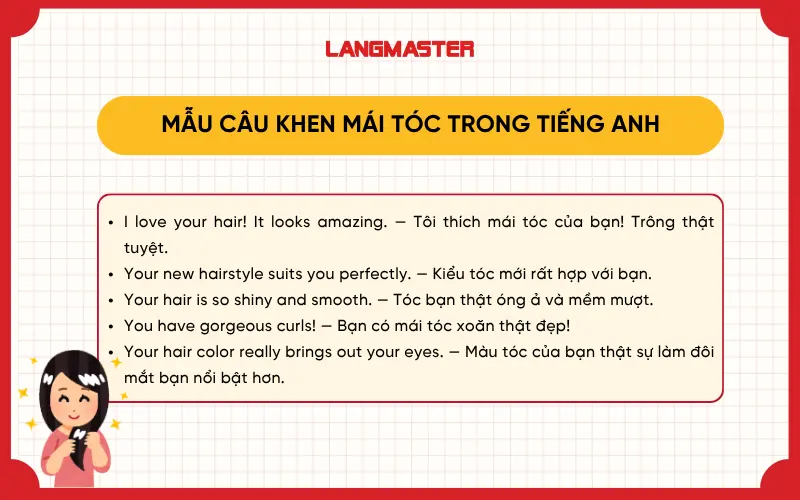 Khen xinh đẹp trong tiếng Anh - khen mái tóc