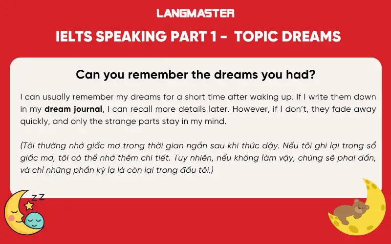 bài mẫu ielts speaking part 1 topic dreams