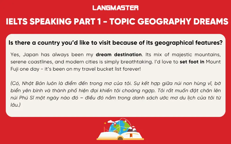 Bài mẫu IELTS Speaking Part 1 chủ đề Geography: Is there a country you’d like to visit because of its geographical features?