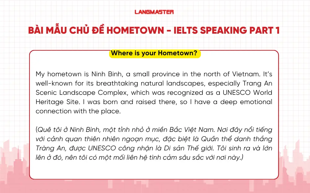 Bài mẫu chủ đề Hometown - IELTS Speaking Part 1