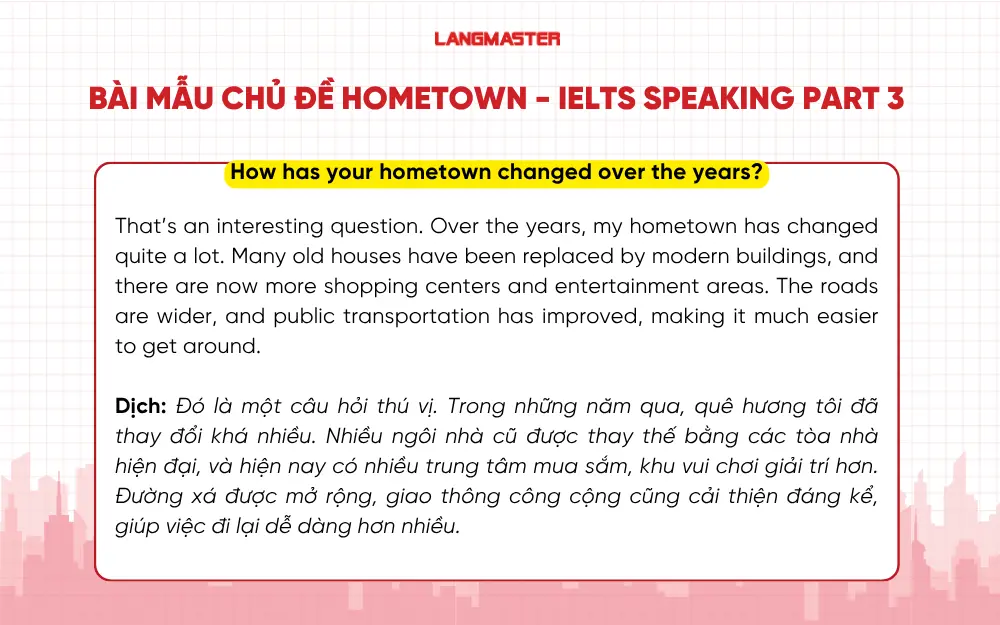 Bài mẫu chủ đề Hometown - IELTS Speaking Part 3