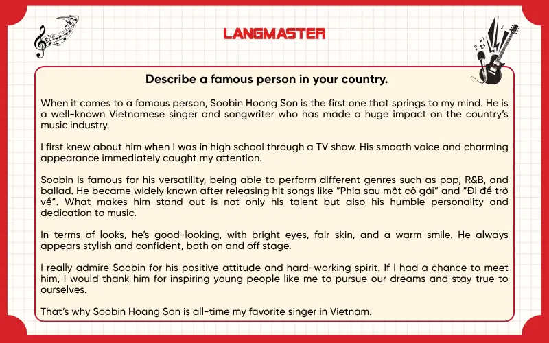 Bài mẫu Describe a famous person in your country