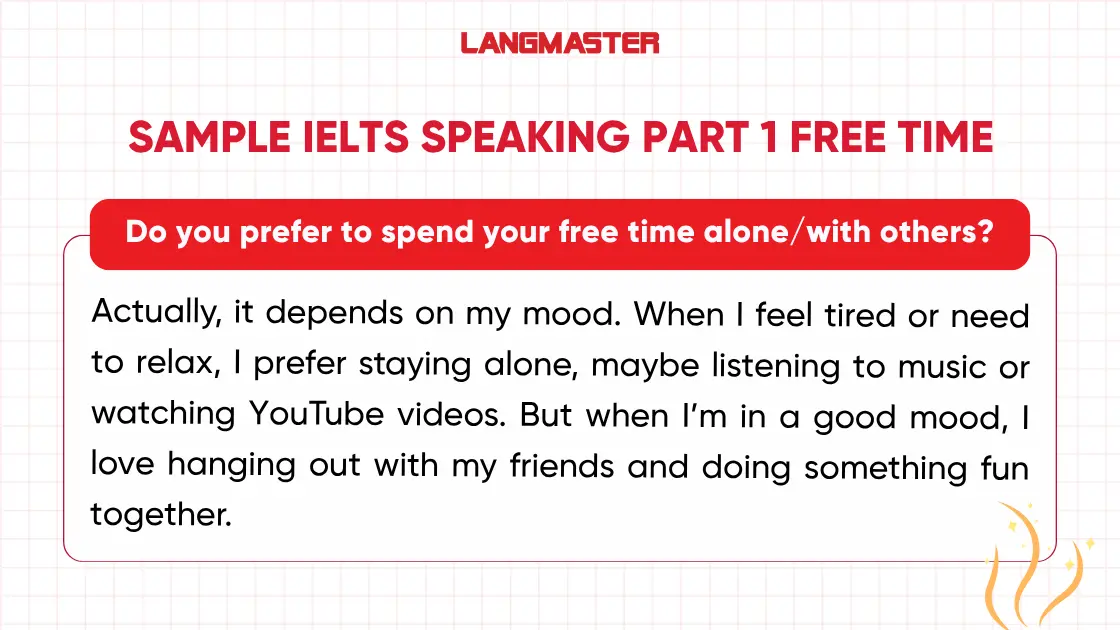Bài mẫu IELTS Speaking Part 1 topic Free time thường gặp