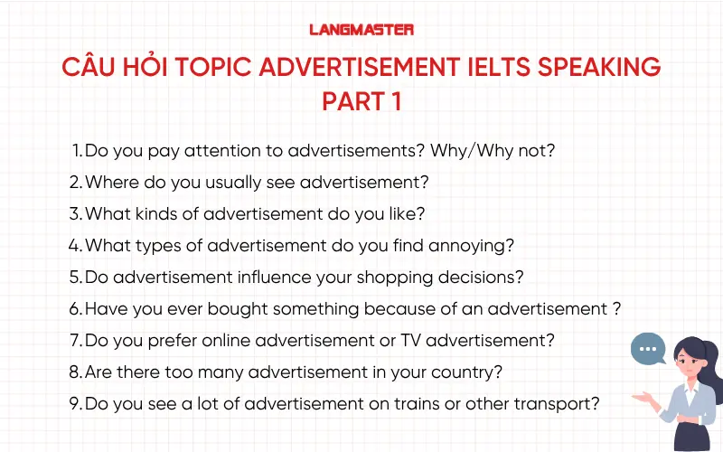 Câu hỏi topic Advertisement IELTS Speaking Part 1