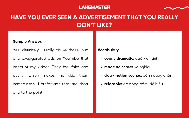 Bài mẫu topic Advertisement IELTS Speaking Part 1