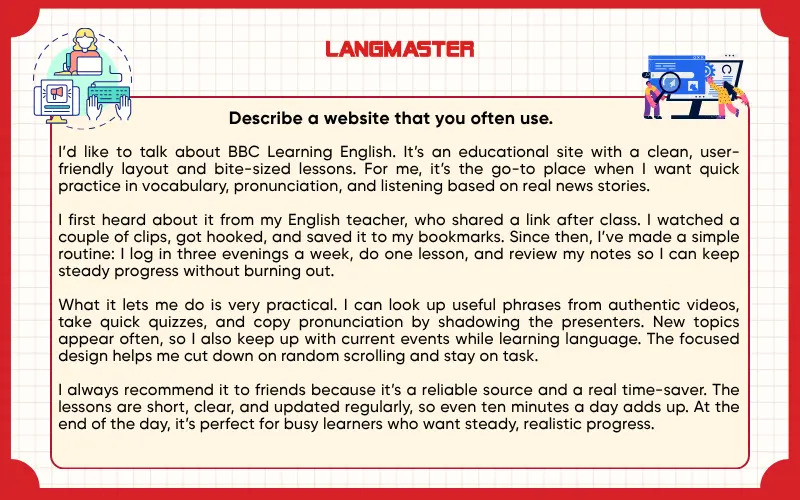 Describe a website that you often use.