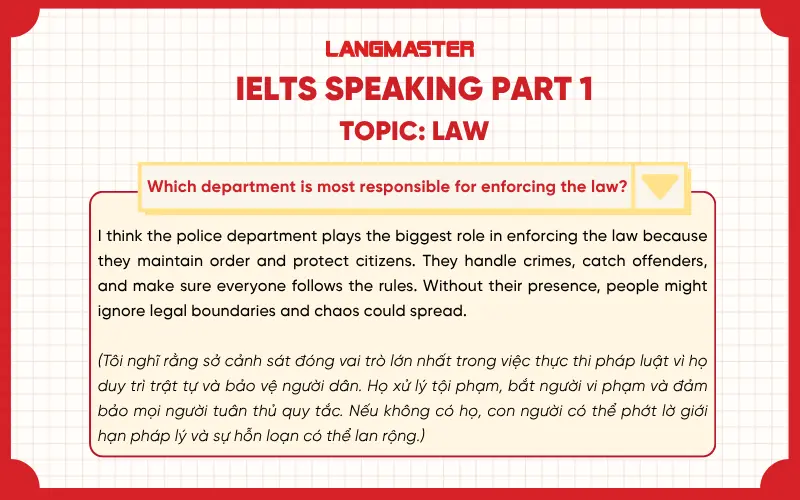 Which department is most responsible for enforcing the law? IELTS Speaking part 1 Law