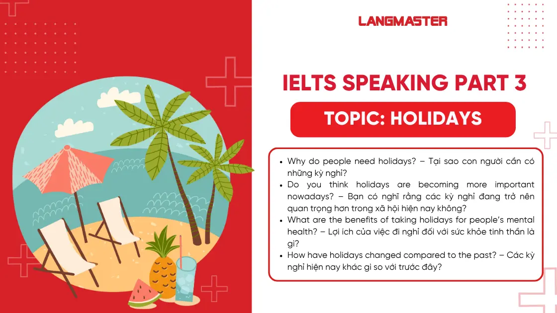 Câu hỏi IELTS Speaking Topic Holidays Part 3