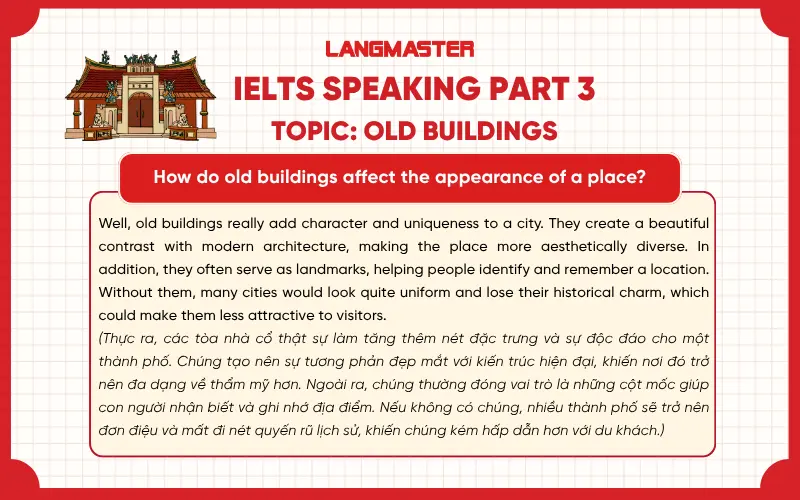 How do old buildings affect the appearance of a place? IELTS Speaking Part 2