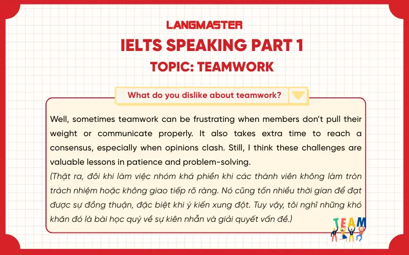 What do you dislike about teamwork? IELTS Speaking Part 1