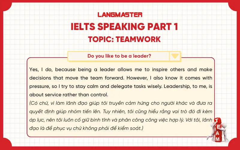 Do you like to be a leader? IELTS Speaking Part 1
