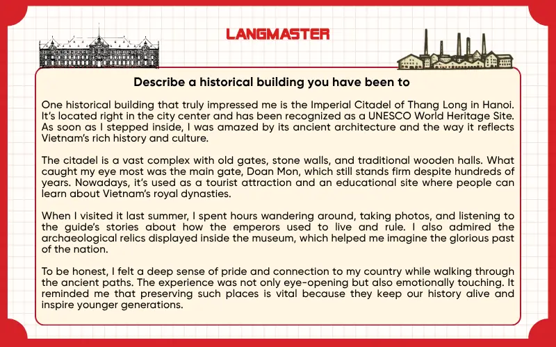 Describe a historical building you have been to IELTS Speaking Part 2