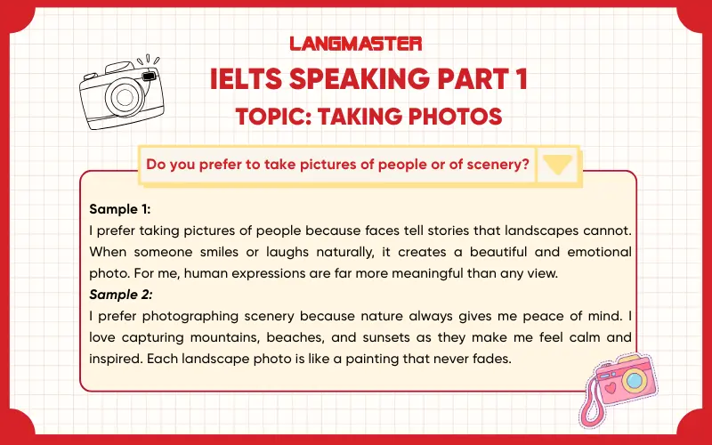 Do you prefer to take pictures of people or of scenery? IELTS Speaking Part 1