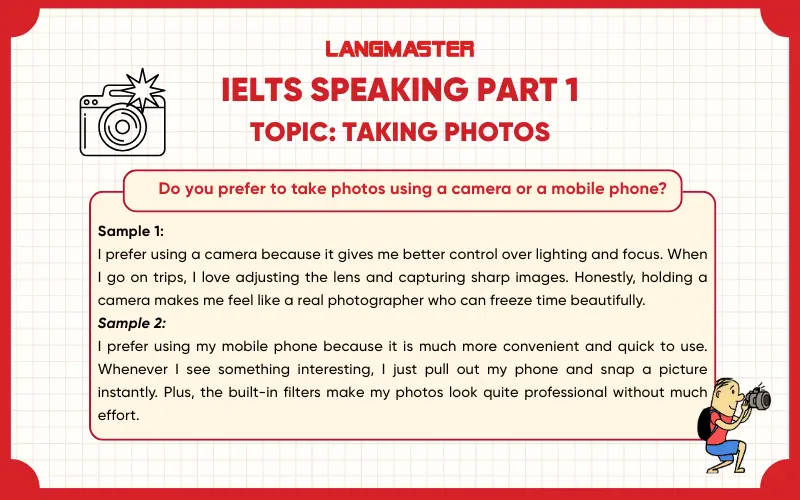 Do you prefer to take photos using a camera or a mobile phone? IELTS Speaking Part 1