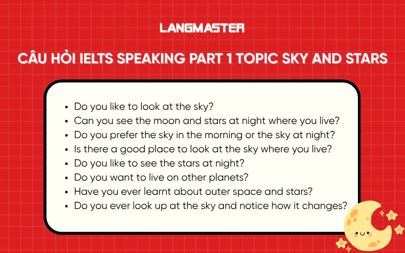 Câu hỏi IELTS Speaking Part 1 chủ đề Sky and stars