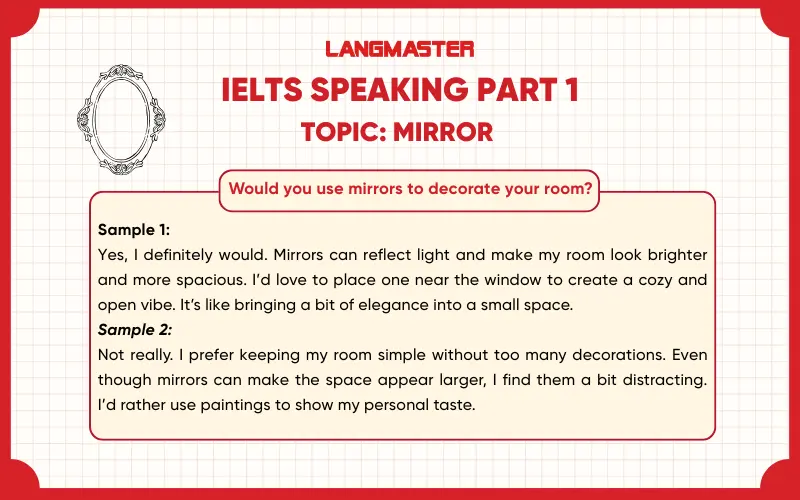 Would you use mirrors to decorate your room? ielts speaking part 1
