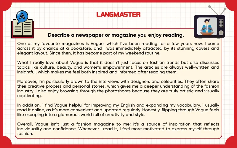 Describe a newspaper or magazine you enjoy reading. IELTS Speaking Part 2