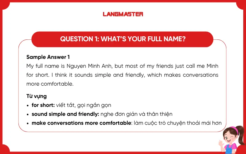 Câu trả lời mẫu topic Names IELTS Speaking Part 1