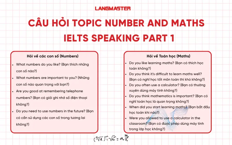 Câu hỏi Topic Number and Maths IELTS Speaking Part 1