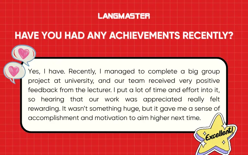 Ielts Speaking part 1: Have you had any achievements recently?
