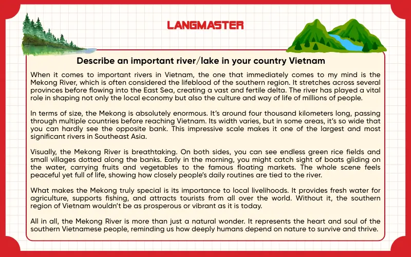 Describe an important river/lake in your country Vietnam bài mẫu